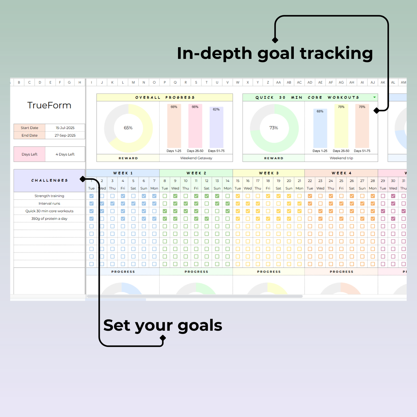 Fitness template for Google sheets